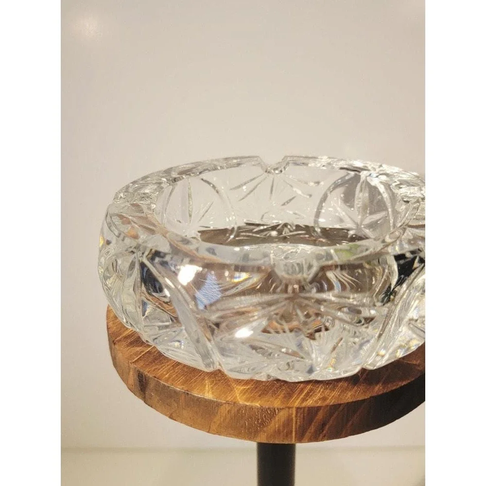 Vintage MCM‎ Cut Crystal Glass Trinket Dish Ashtray Coin Holder Round Heavy